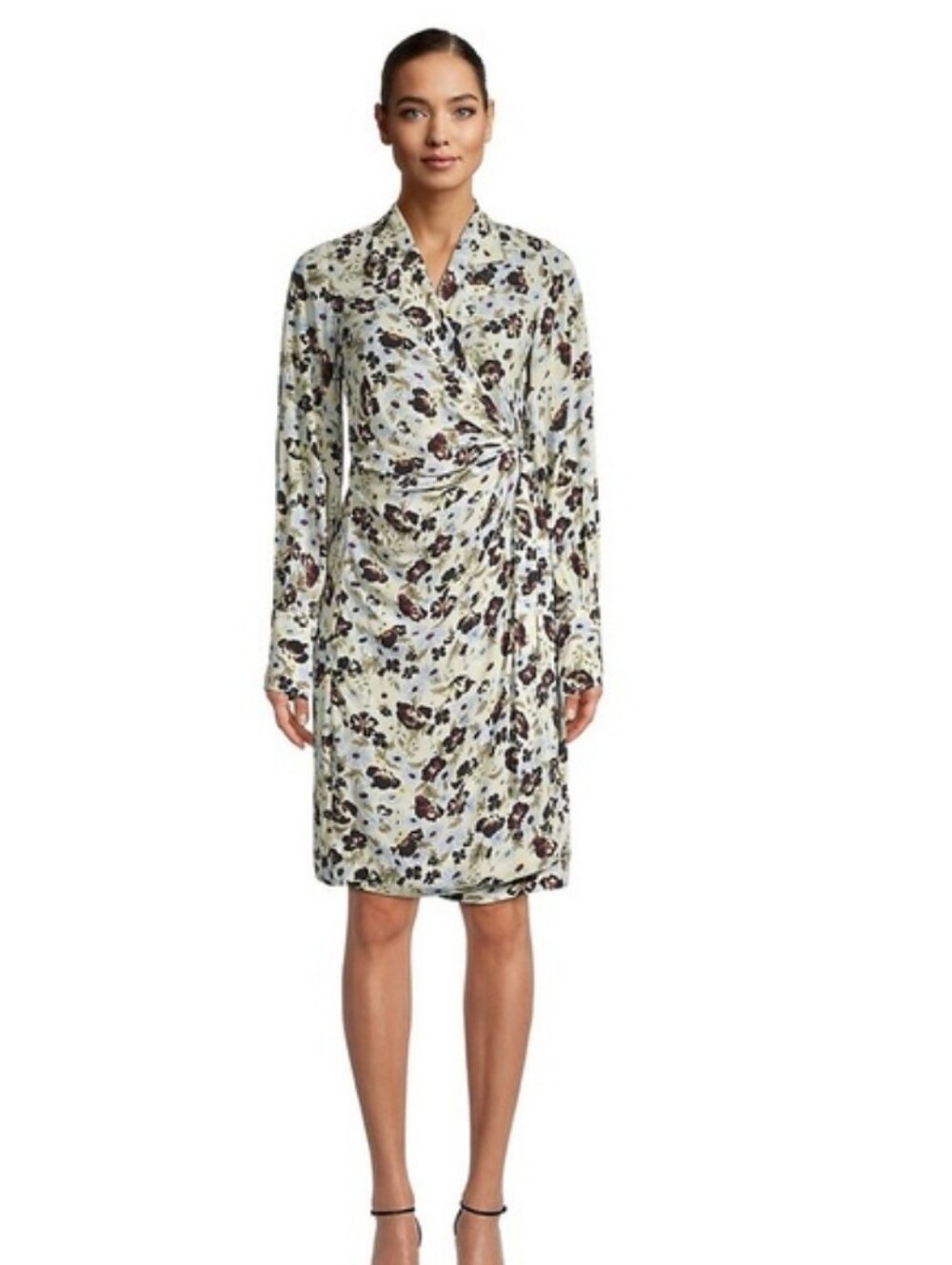 Ganni Wrap Floral Midi Dress in Light Green with Multicolor Print Nwot Size 44